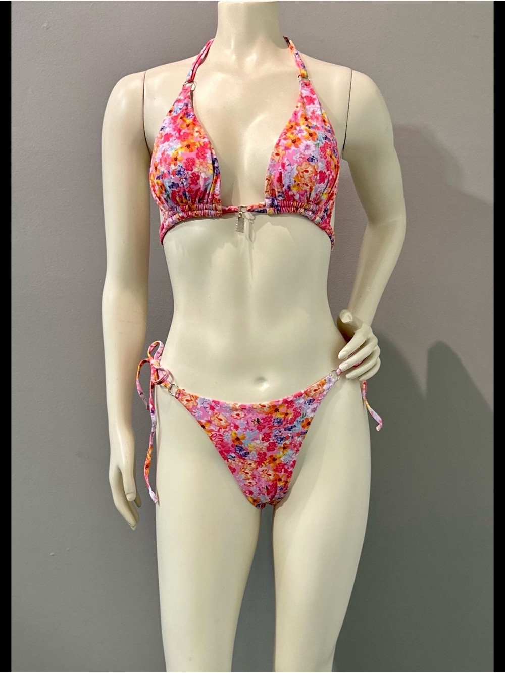 Pink Floral Tie-Side Bikini Set